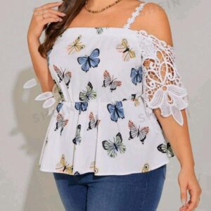 Blusa con estampado de mariposas en hombros